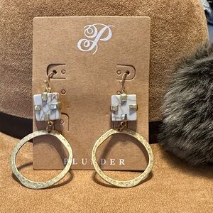 Plunder Gold Hoop Earrings with White Mosaic Tile Drops